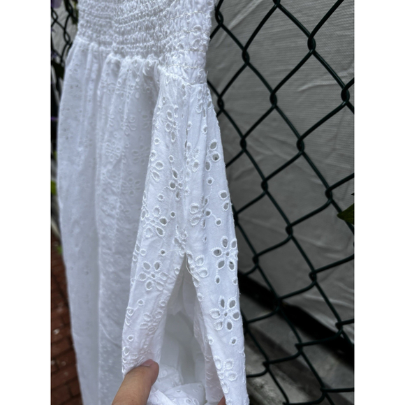 Bobi Los Angeles: Square Neck Smocked Eyelet Dress•Maxi W/pockets•White•XL•NEW - Picture 12 of 13